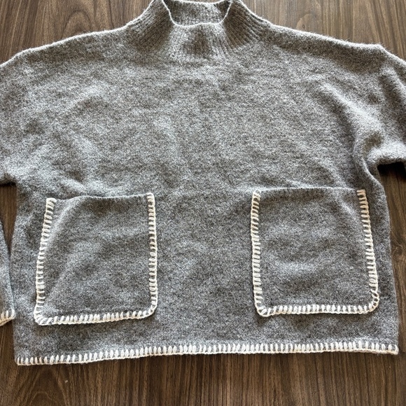 Dreamers By Debut Womens Grey White Gingerbread Sweater Mockneck Long Sleeve - Picture 4 of 9